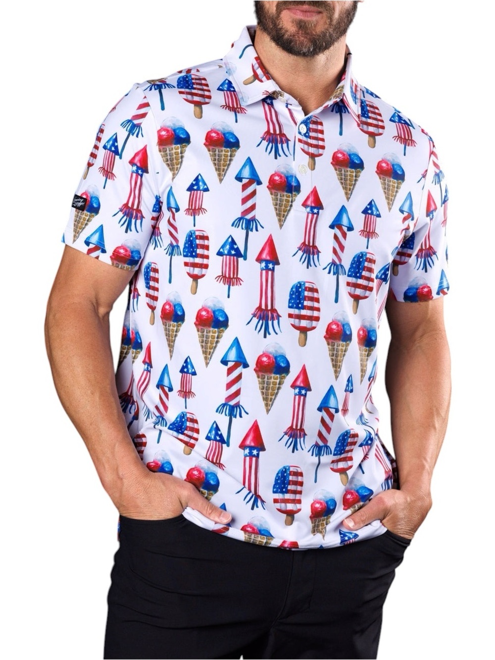 SUNDAY SWAGGER ‘MERICA PERFORMANCE GOLF POLO red white blue size 2XL LIKE NEW